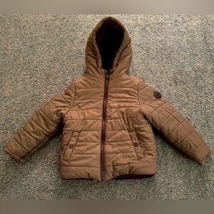Michael Kors Puffer Jacket Kids Size 4 Hooded Sherpa Lined Army Green Coat
